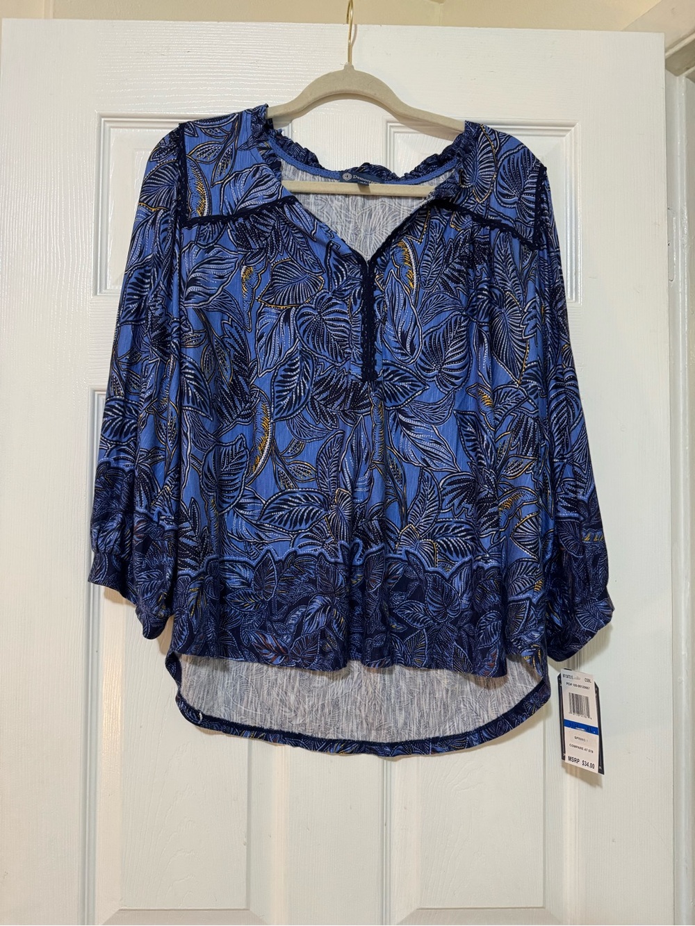 NWT Democracy Blue Patterned Top